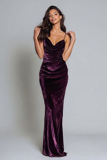 Velvet Sheath Spaghetti Straps Plum Holiday Party Dress